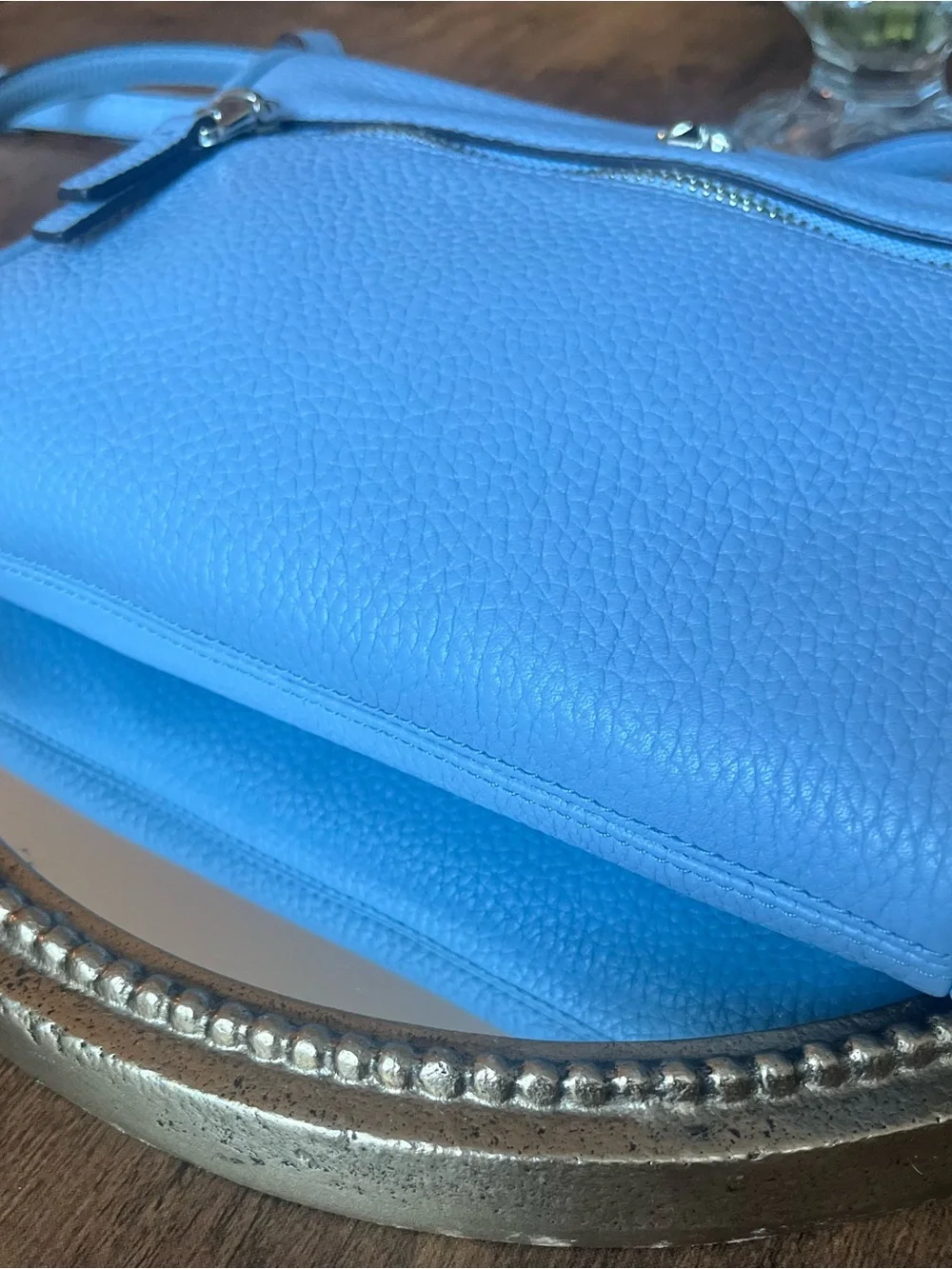 Kate Spade Polly Pebbled Leather Crossbody Bag Powder Blue Silver Hardware